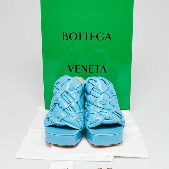 Bottega Veneta Blue Woven Leather BV Board Sandals Size 7/37.5